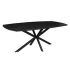zwarte eettafel deens ovaal met dun mangohouten blad en metalen spinpoot 220 cm breed