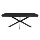 zwarte eettafel deens ovaal met dun mangohouten blad en metalen spinpoot 240 cm breed