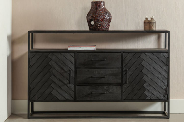 Mangohouten Dressoir Kjeld 145 cm Hoog Zwart