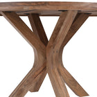 Lichtbruine ronde eettafel van mangohout met houten onderstel
