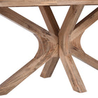 Lichtbruine ovale eettafel van mangohout met houten onderstel