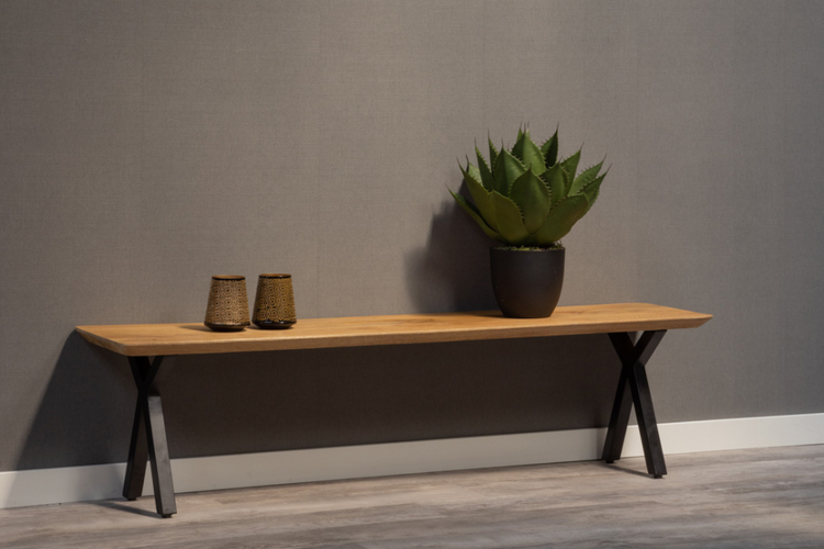 Mangohouten eetkamerbank Emma X-poot 200x40 cm