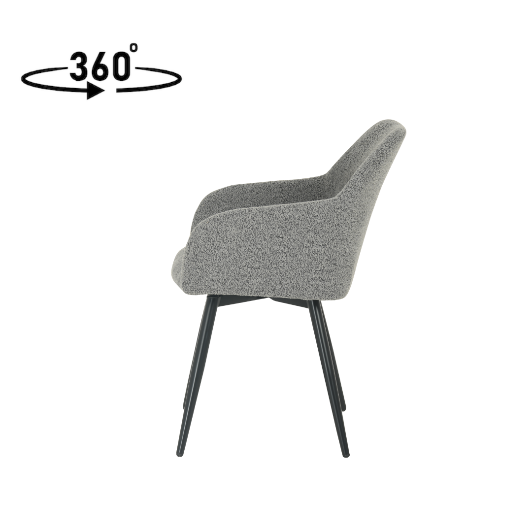 Eetkamerstoel Horsens Donkergrijs Bouclé met zwart onderstel