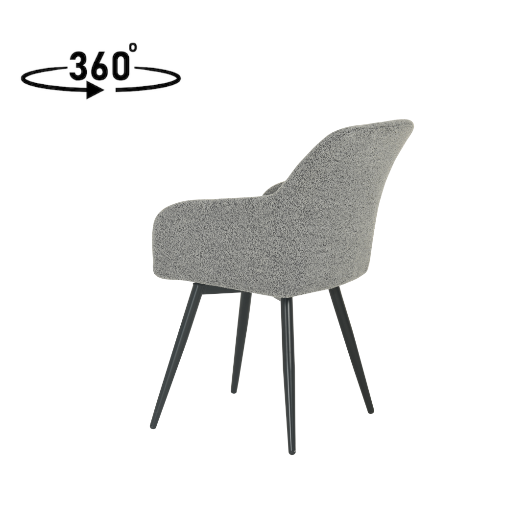Eetkamerstoel Horsens Donkergrijs Bouclé met zwart onderstel