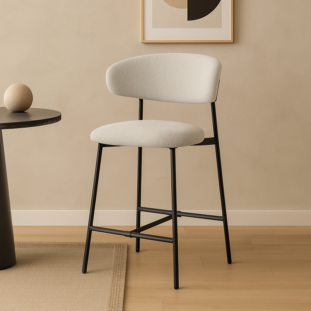 Barkruk Falun Beige Bouclé met zwart onderstel