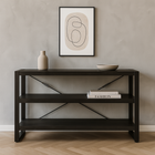 Lage boekenkast van zwart mangohout 150 cm breed