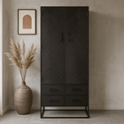Zwarte wandkast met visgraatpatroon van mangohout 80 cm breed