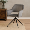 draaibare stoel van grijs fluweel met open rug