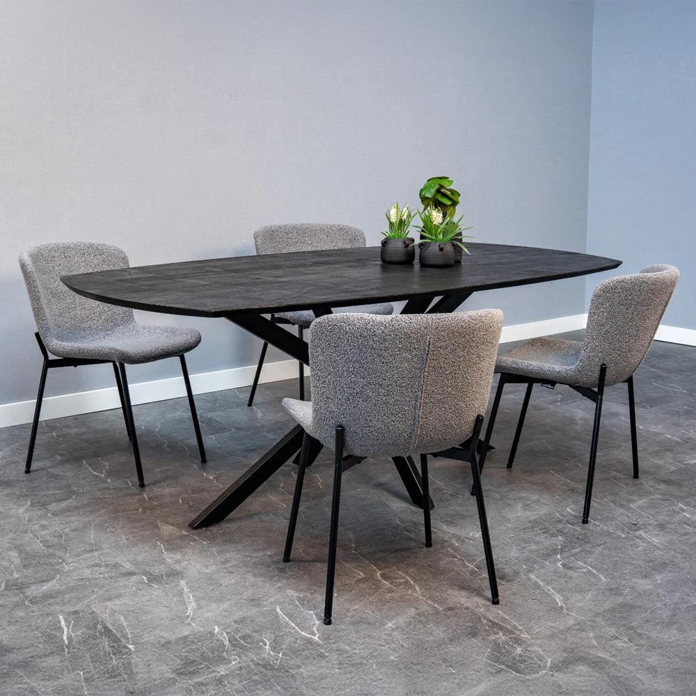 Eetkamerstoel Skagen Donkergrijs Bouclé met zwart onderstel