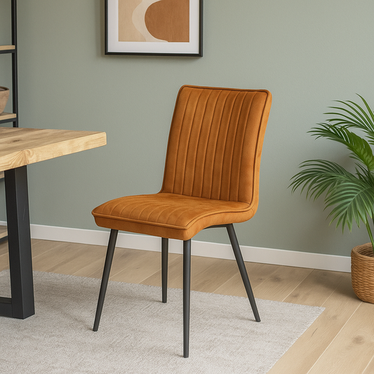 eetkamerstoel met hoge rug van cognac fluweel