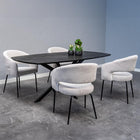 ronde eetkamerstoel beige boucle stof met open rug