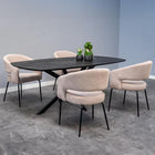 ronde eetkamerstoel zand boucle stof met open rug