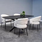 ronde eetkamerstoel wit boucle stof met open rug