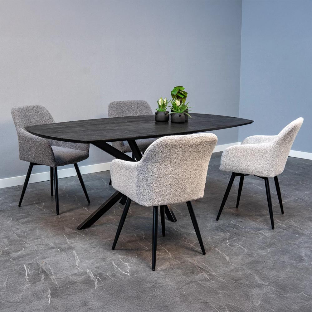 Eetkamerstoel Horsens Donkergrijs Bouclé met zwart onderstel