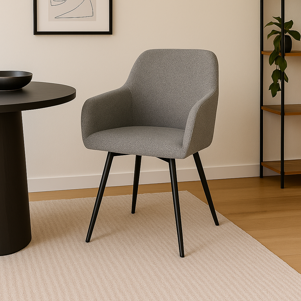 Eetkamerstoel Horsens Donkergrijs Bouclé met zwart onderstel