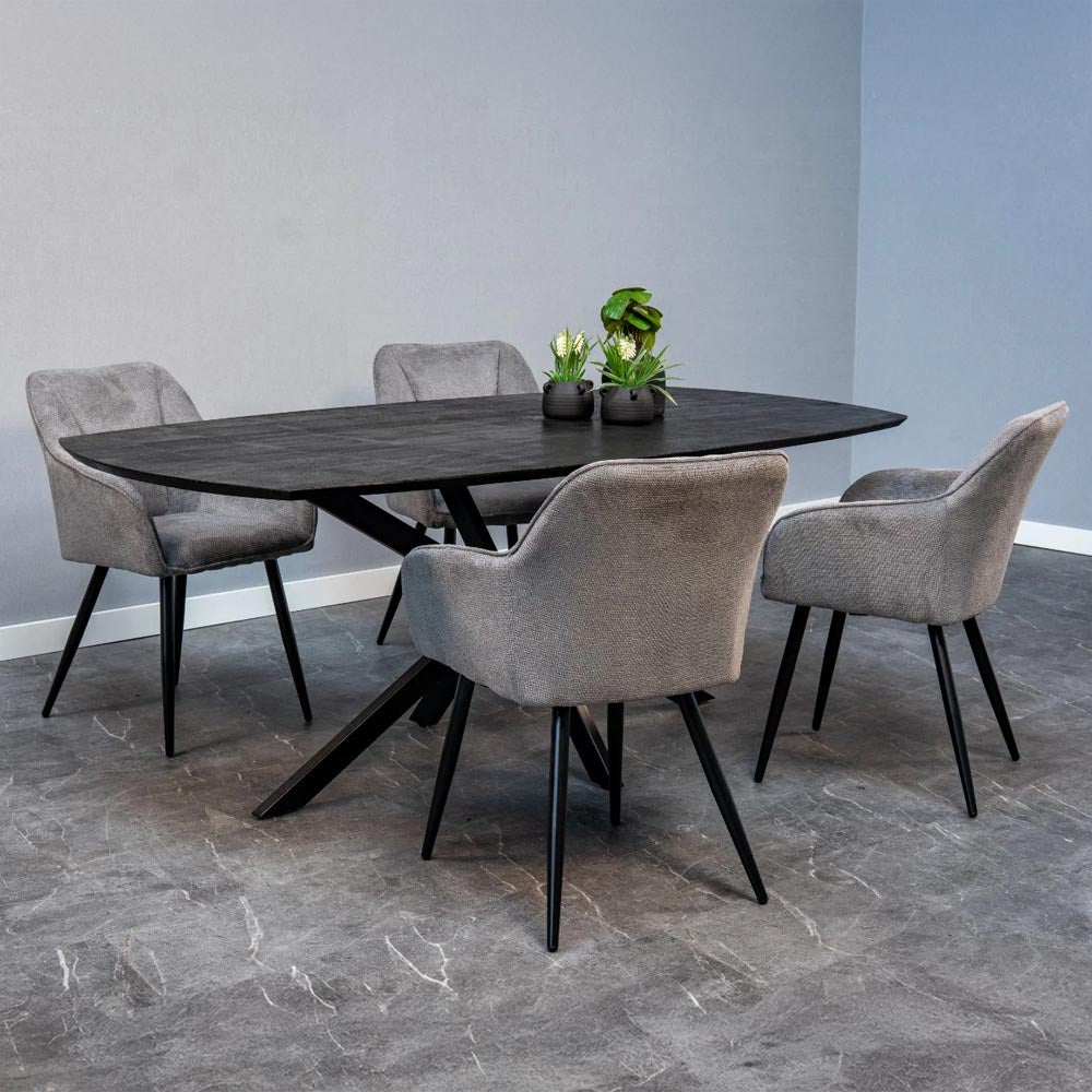 Eetkamerstoel Bornholm Donkergrijs met zwart onderstel