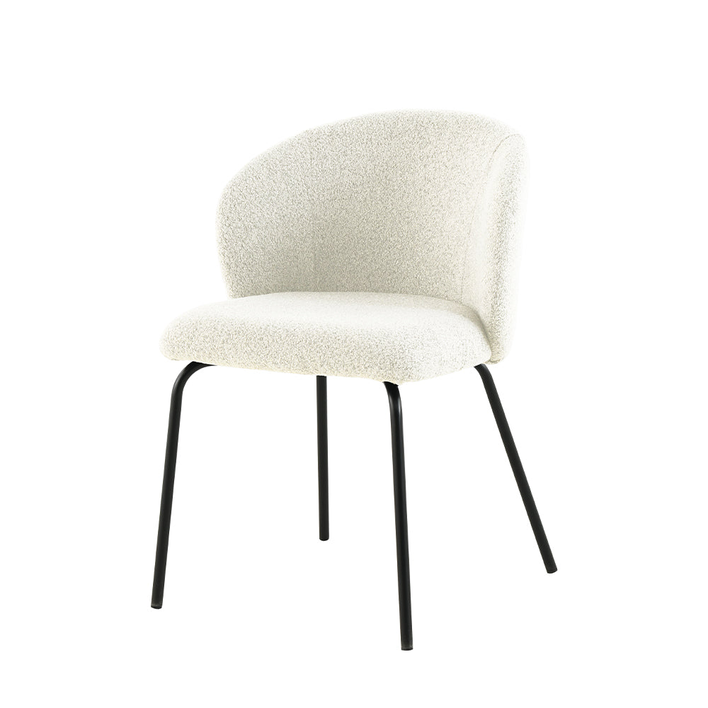 Eetkamerstoel Tromsø Wit Bouclé met zwart onderstel