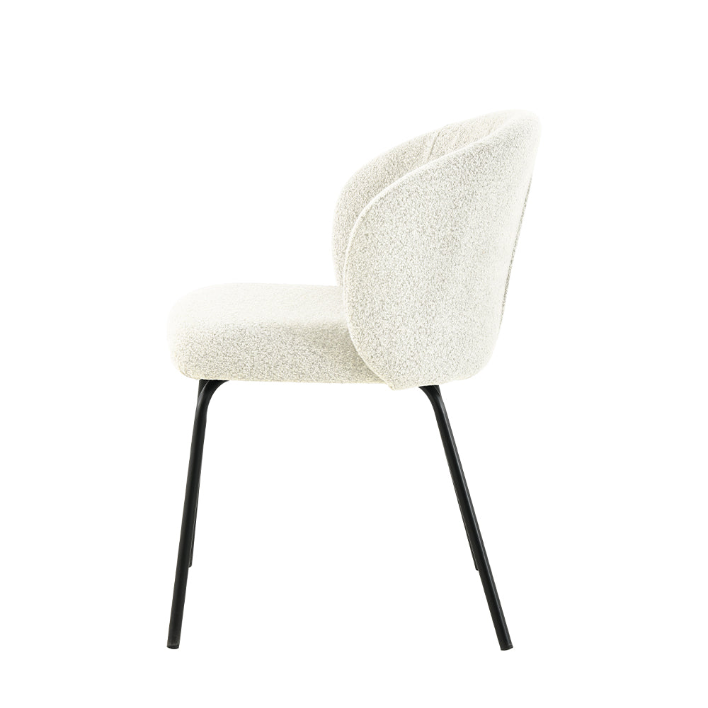 Eetkamerstoel Tromsø Wit Bouclé met zwart onderstel