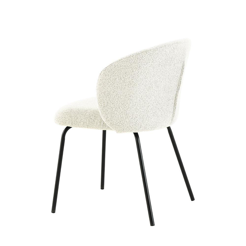 Eetkamerstoel Tromsø Wit Bouclé met zwart onderstel