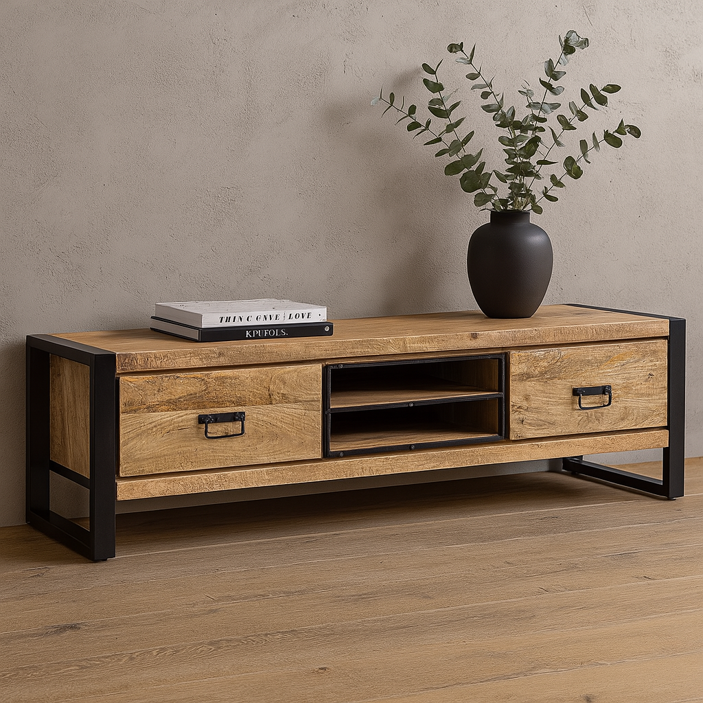Hangend TV-meubel Met 2 Deuren En 2 Open Planken - L 220 Cm - Voor 90 Inch Tv Spaanplaat Wit Hangend TV-meubel Met 2 Deuren En 2 Open Planken - L 220 Cm - Voor 90 Inch Tv Spaanplaat Wit