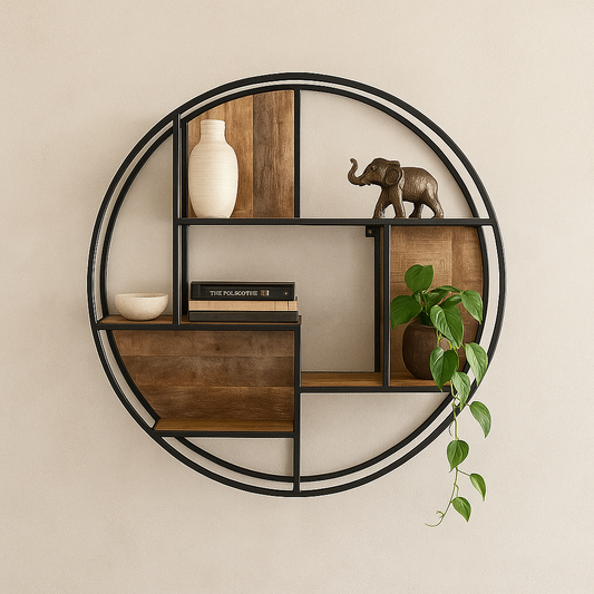 Rond houten wandrek.