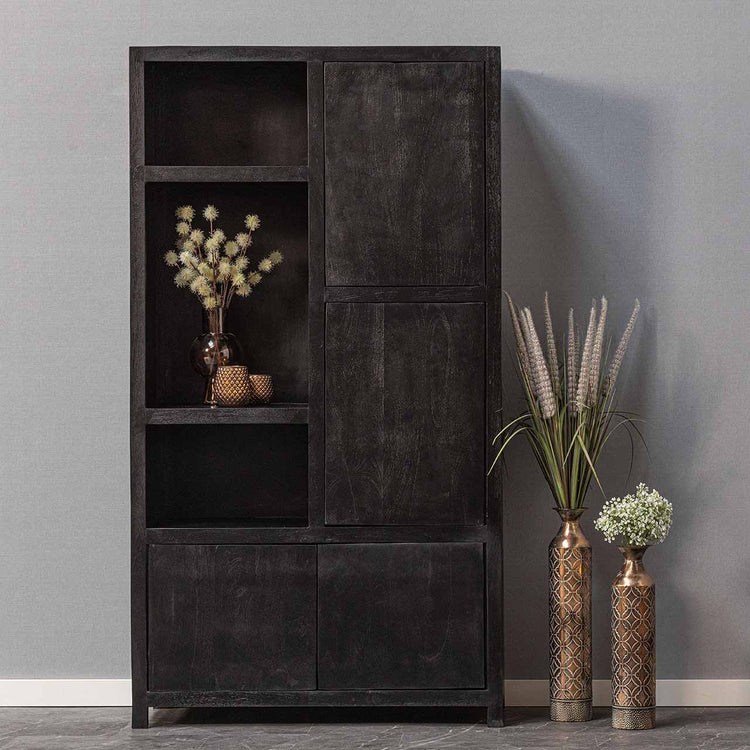 Mangohouten Wandkast Evan 120 cm (3 open vakken, 4 deuren)