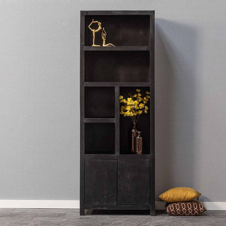Mangohouten Wandkast Evan 80 cm (5 open vakken, 2 deuren)