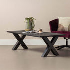 Rechthoekige salontafel van mangohout met x-poot 130 cm