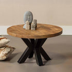 Ronde salontafel van mangohout met metalen poot met diameter van 70 cm