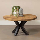 Ronde salontafel van mangohout met metalen poot met diameter van 90 cm