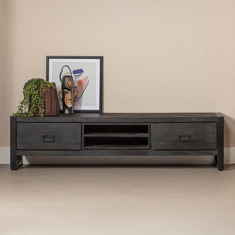 Mangohouten TV Meubel Kelvin 160 cm Zwart