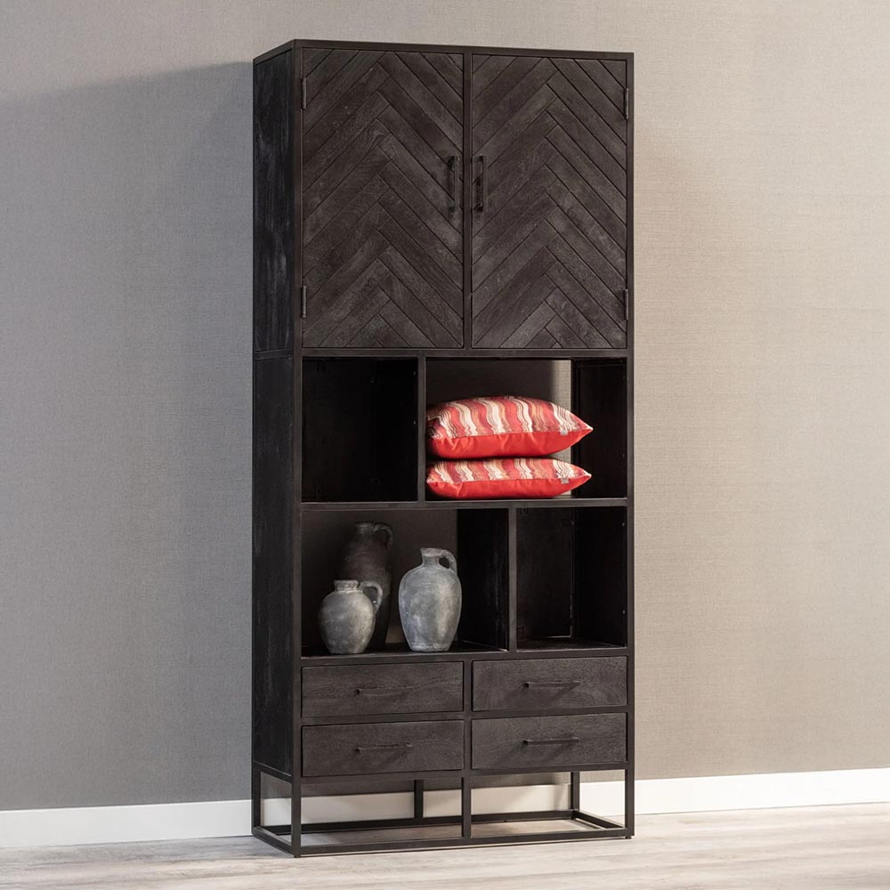 Mangohouten Vakkenkast Kjeld 90 cm Zwart