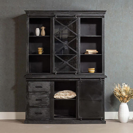 zwarte buffetkast van mangohout 160 cm breed