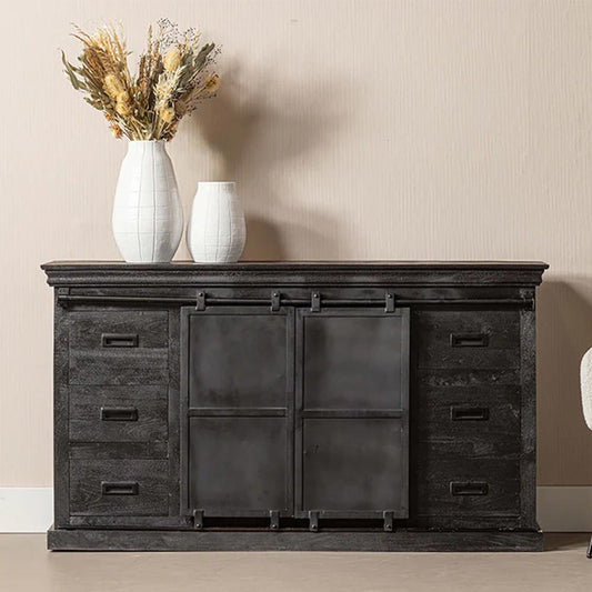 zwart dressoir van mangohout 160 cm breed