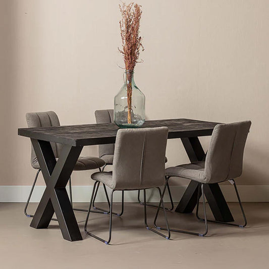 zwarte eettafel rechthoekig van mangohout met x-poot 160 cm lang