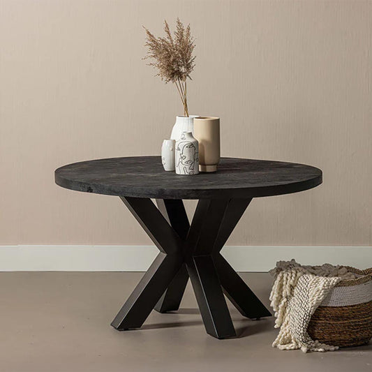 zwarte ronde eettafel van mangohout 110 cm