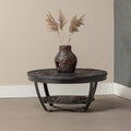zwarte ronde salontafel van mangohout met plateau 90 cm breed