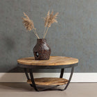 Ronde salontafel van mangohout met plateau en metalen details 90 cm breed