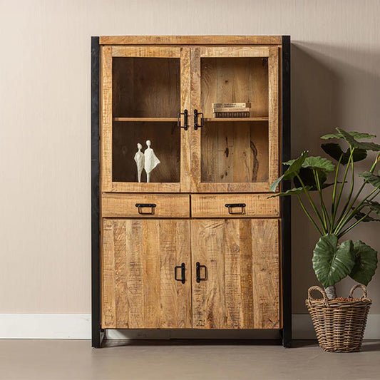 mangohouten vitrinekast met glas