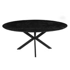 zwarte ovale eettafel met dun mangohouten blad 300 cm breed