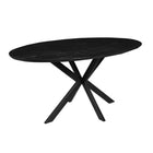 zwarte ovale eettafel met dun mangohouten blad 160 cm breed