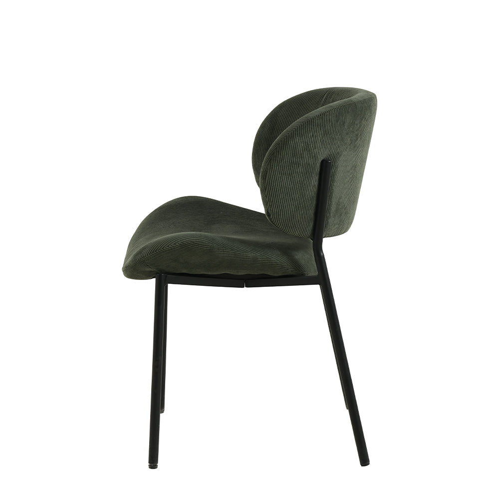 Eetkamerstoel Sigtuna Donkergroen Rib met zwart onderstel