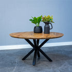 Ronde salontafel met dun mangohouten blad en metalen poot 90 cm