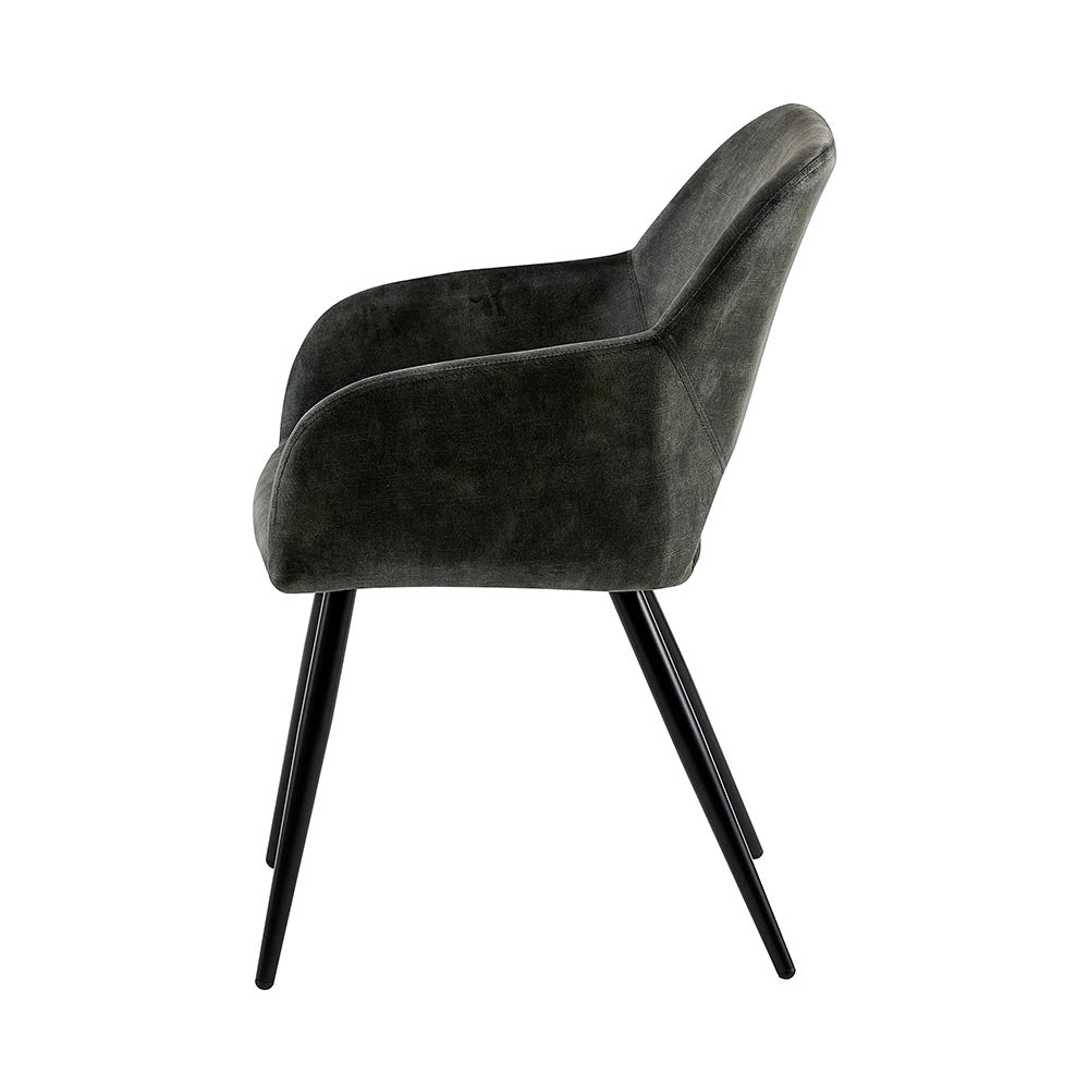 Eetkamerstoel Oslo Donkergroen Fluweel met zwart onderstel