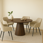 Ronde eettafel in het bruin.