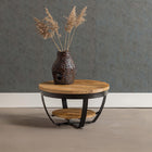 Ronde salontafel van mangohout met plateau en metalen details 65 cm breed