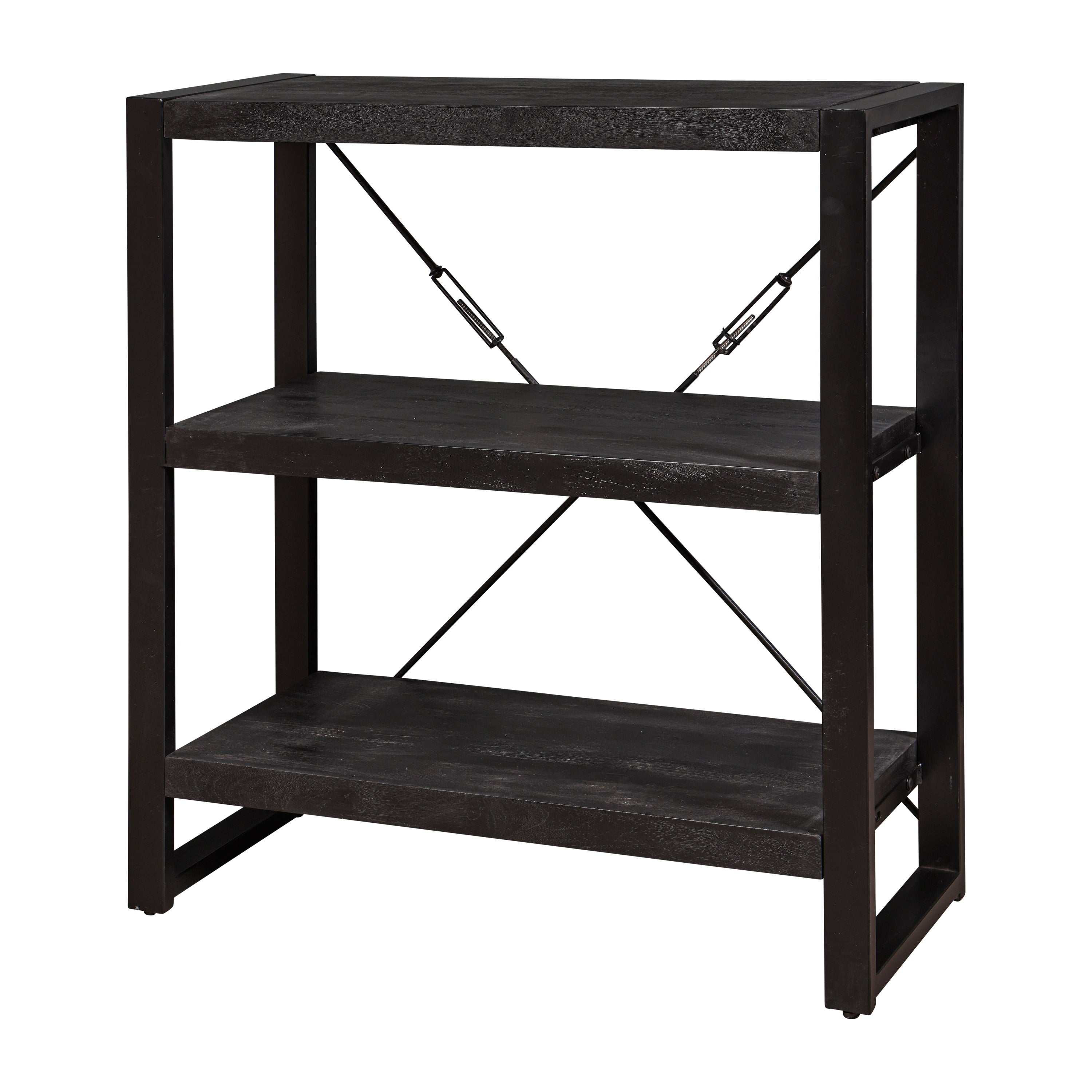 Mangohouten Boekenkast Britt Laag 90 cm Zwart