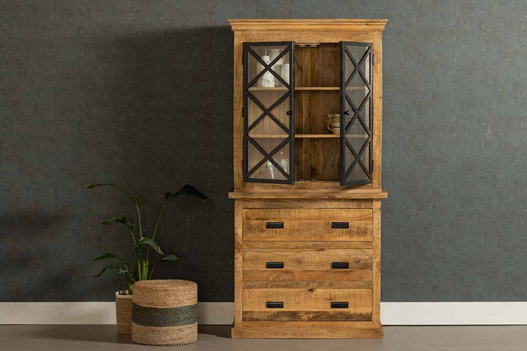Mangohouten Buffetkast Milan 100 cm en 3 lades X