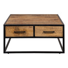 vierkante salontafel van mangohout met lades aan beide zijdes 80x80 cm