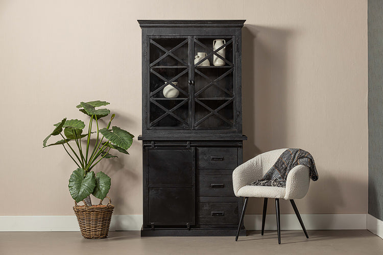 Mangohouten Buffetkast Milan 100 cm met Deurtjes X Zwart